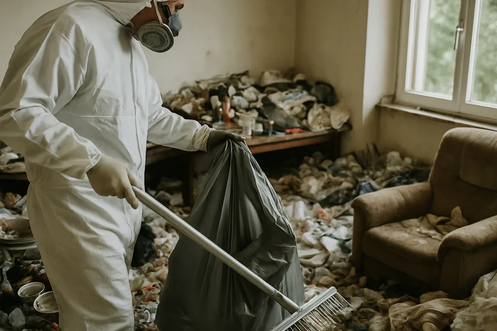 Professionnels nettoyant un appartement en désordre à Saint-Martin-D'Uriage