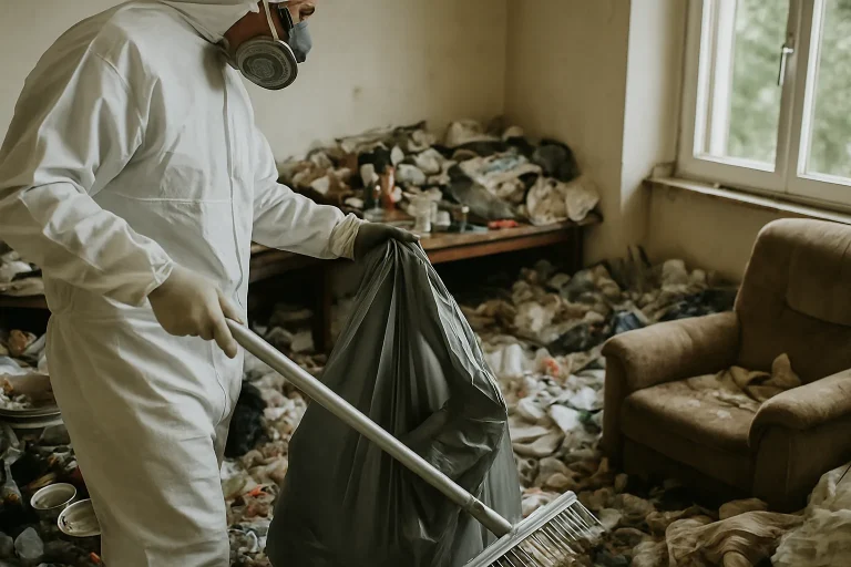 Professionnels nettoyant un appartement en désordre à Saint-Martin-D'Uriage
