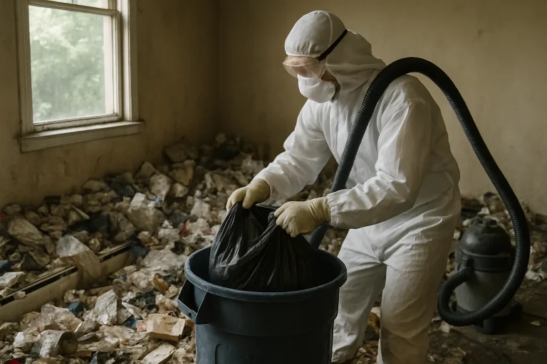 Intérieur d'un appartement en désordre, illustrant le syndrome de Diogène à Saint-Yvi.