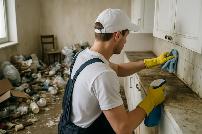 Intérieur d'un appartement à Cluses avec désordre et objets éparpillés.