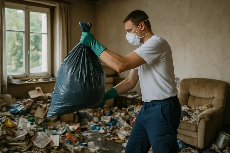 Intérieur d'un appartement à Saint-Jean-En-Royans, avec désordre et déchets visibles.