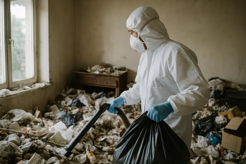 Intérieur d'une maison à Cloyes-Sur-Le-Loir en désordre à cause du syndrome de Diogène.