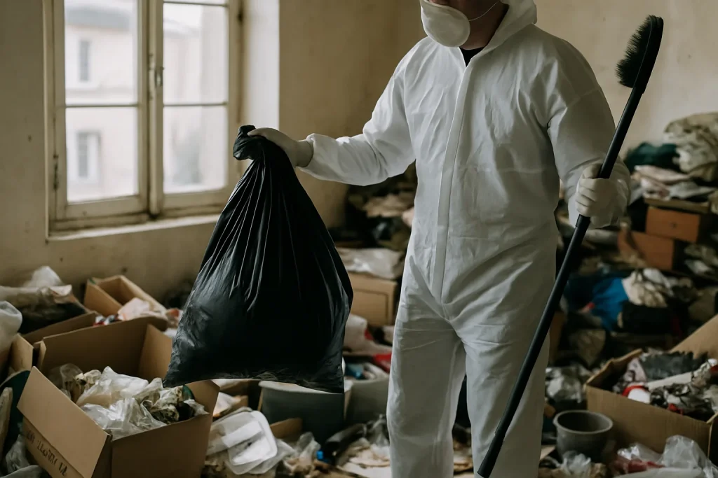 Appartement à Riom rempli d'objets et de déchets avant nettoyage après diogène.