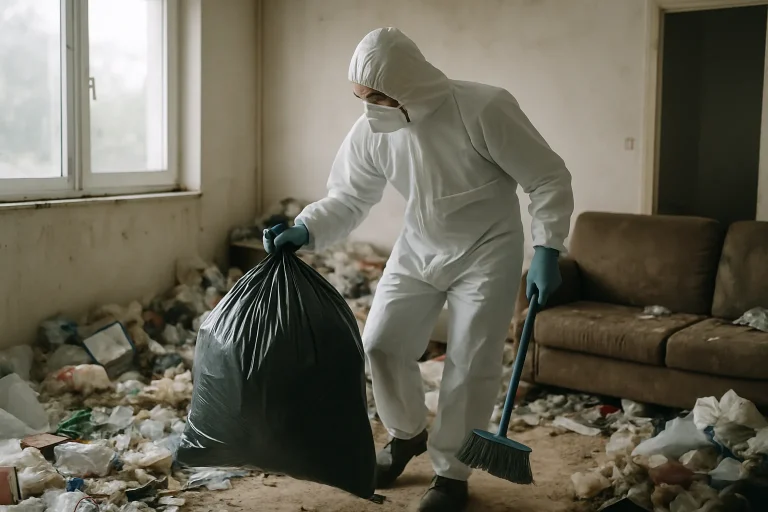 Des nettoyeurs s'affairent dans un appartement surchargé à Miserey-Salines.