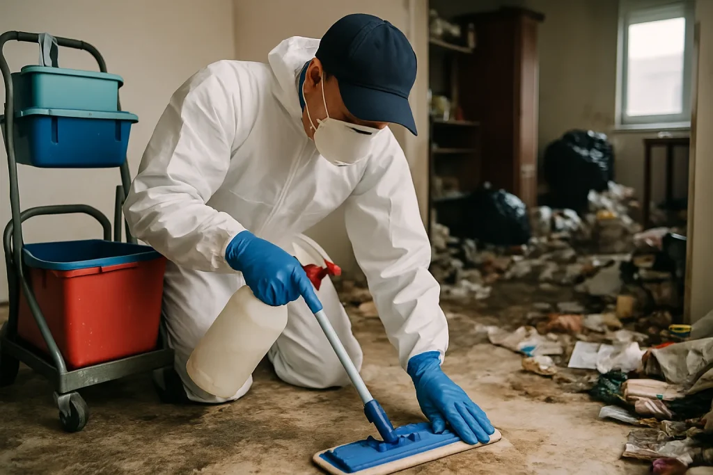 Intérieur d'un appartement en désordre à Ambilly, nécessitant un nettoyage après diogène.