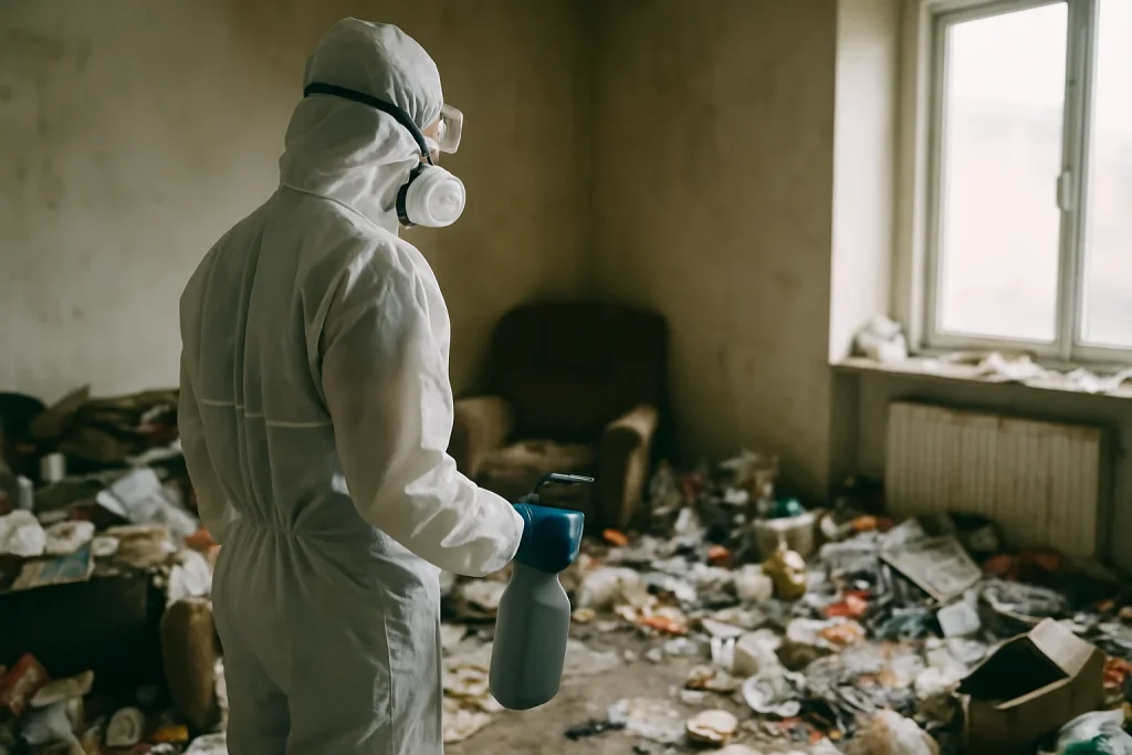Intérieur d'un appartement en désordre à Pont-De-Cheruy, nécessitant un nettoyage après diogène.