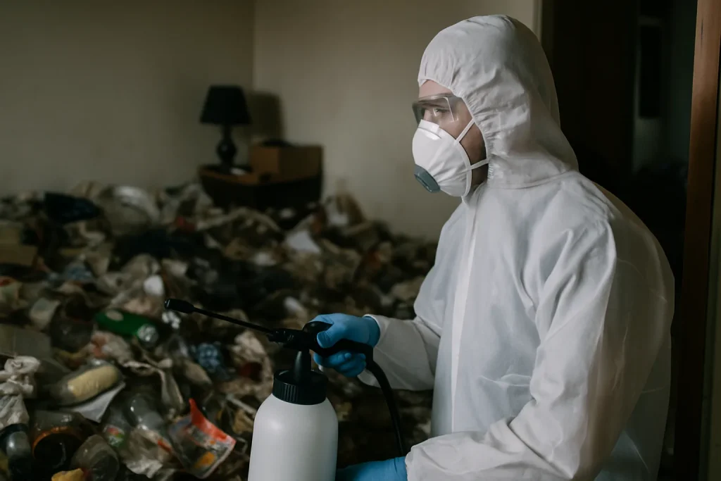 Intérieur d'un appartement à Chabeuil, montrant un désordre avant nettoyage après diogène.