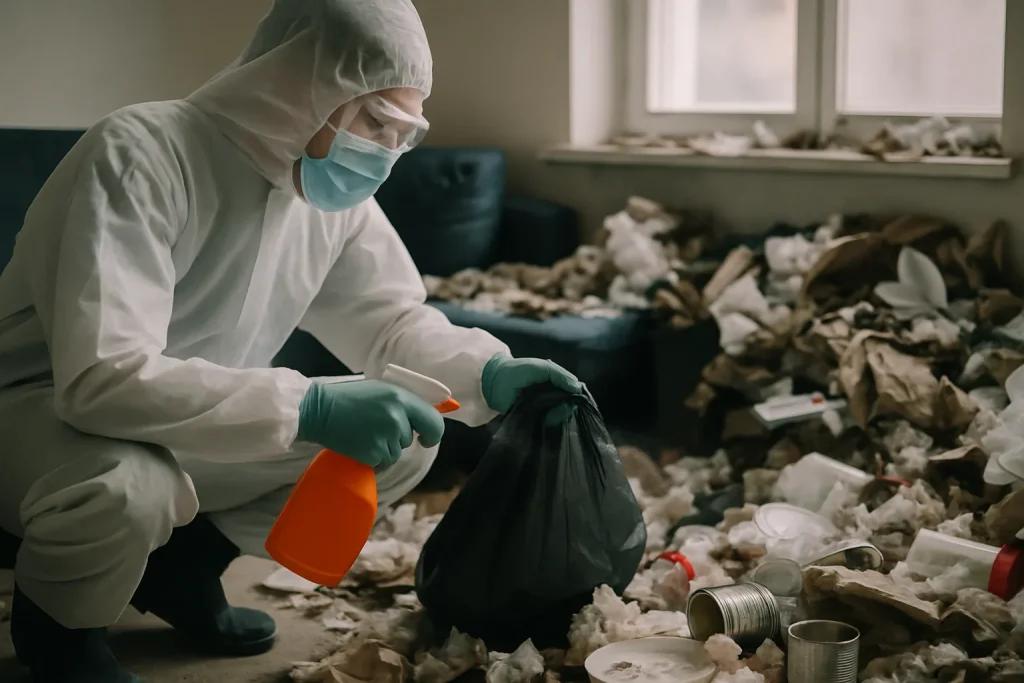 Un appartement à Loire-Sur-Rhone en désordre, avec des déchets et des objets éparpillés.
