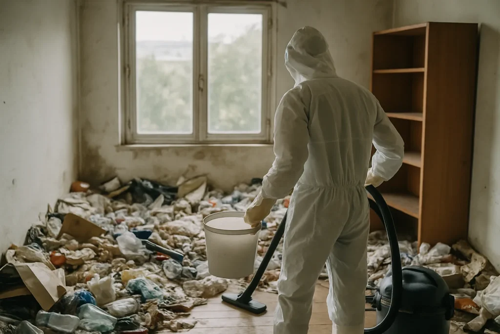 Appartement en désordre à Talensac, illustrant la situation après syndrome de Diogène.