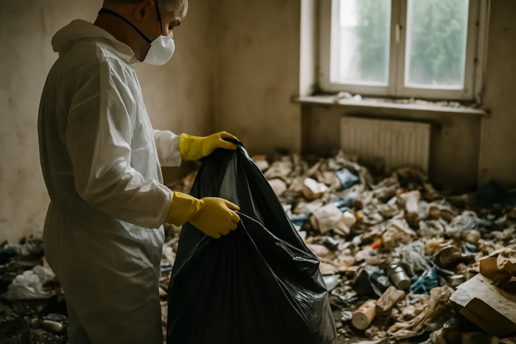 Professionnel en train de nettoyer un appartement à La Richardais après syndrome de Diogène.