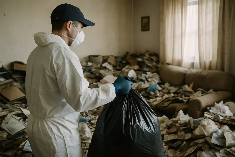 Une pièce en désordre avec des déchets et objets éparpillés, représentant un cas de syndrome de Diogène.