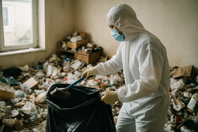 Vue d'un appartement en désordre à Crozon, illustrant la nécessité d'un nettoyage après syndrome de Diogène.