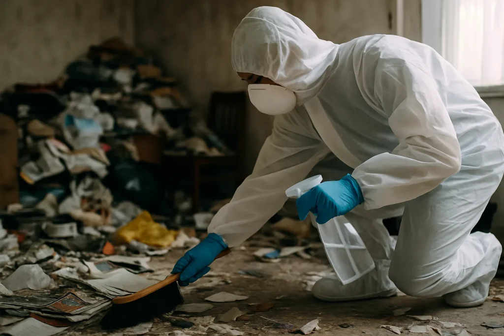 Un intérieur d'appartement à Cintre, rempli d'objets désordonnés et de déchets.