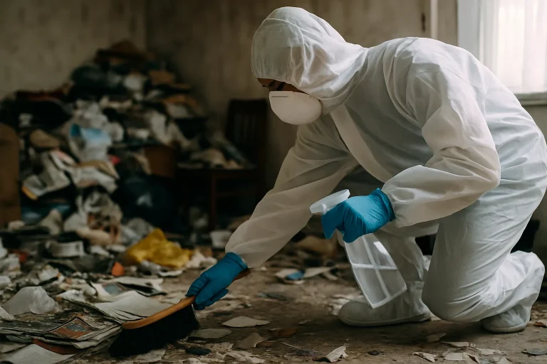 Un intérieur d'appartement à Cintre, rempli d'objets désordonnés et de déchets.