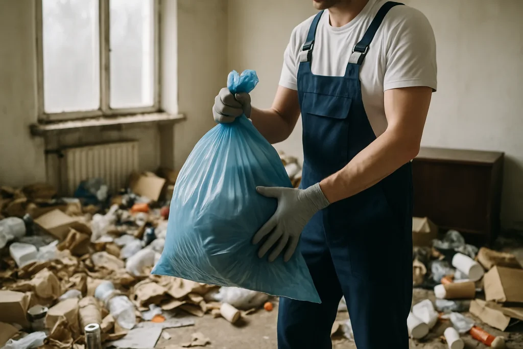 Des professionnels effectuant un nettoyage après diogène dans un appartement à Saint-Symphorien-Sur-Coise.