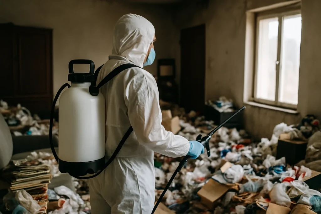 Appartement en désordre à Dagneux représentant un nettoyage après diogène.