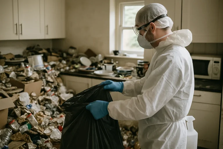 Intérieur d'un appartement en désordre à Thyez, montrant la nécessité d'un nettoyage.