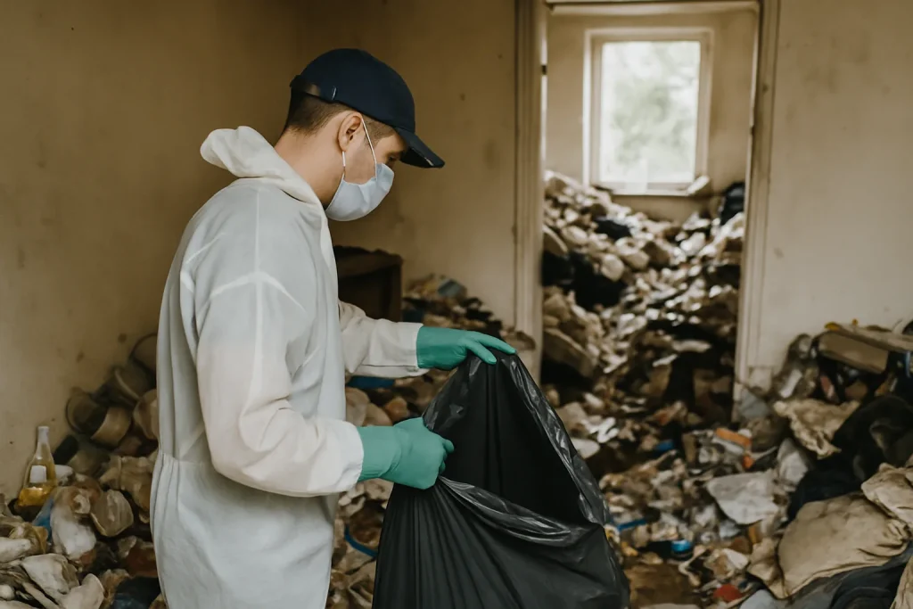 Appartement à Bannalec avant et après un nettoyage après syndrome de Diogène.