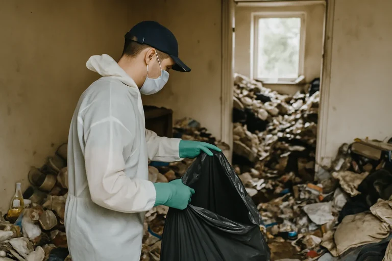 Appartement à Bannalec avant et après un nettoyage après syndrome de Diogène.