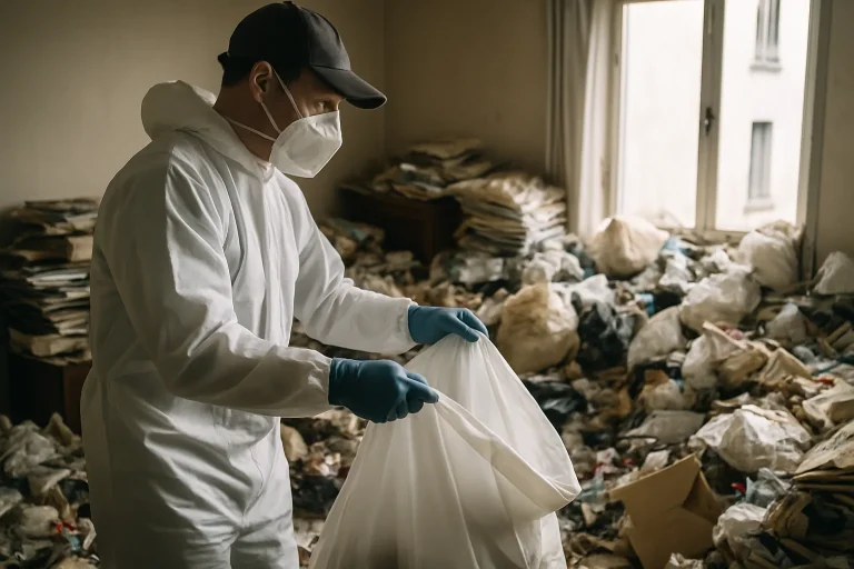 Intérieur d'une maison à Henon avec des objets en désordre, illustrant le syndrome de Diogène.