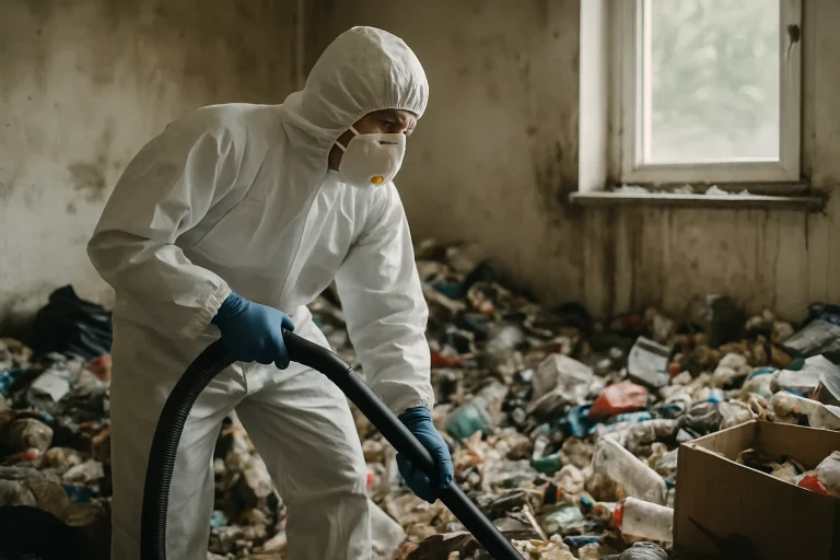 Un appartement encombré avant le nettoyage, illustrant le syndrome de Diogène à Truyes.