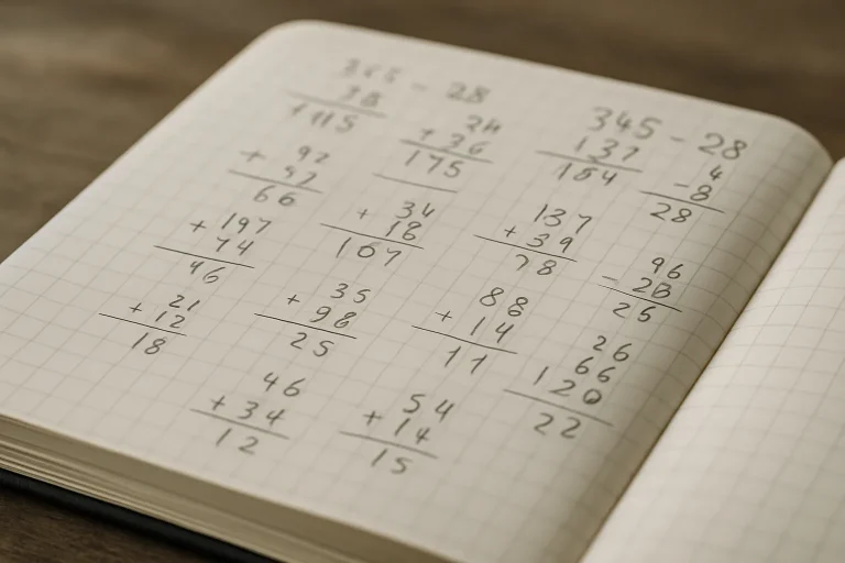 Carnet de notes avec calculs pour estimer le budget de désinfection après une infestation de gale.