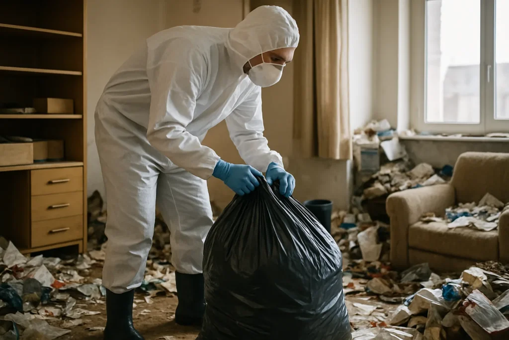Intérieur d'un appartement à Brest en désordre, nécessitant un nettoyage professionnel.