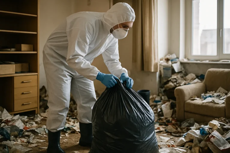 Intérieur d'un appartement à Brest en désordre, nécessitant un nettoyage professionnel.
