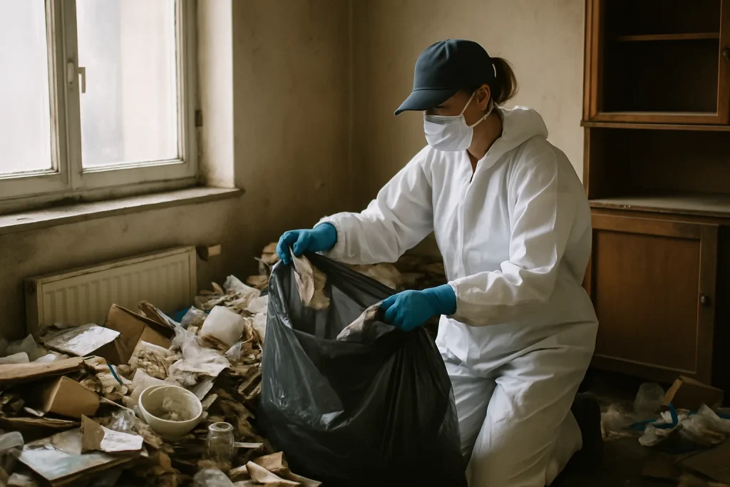 Intérieur d'un appartement en désordre à Belignieux, illustrant les besoins de nettoyage après diogène.