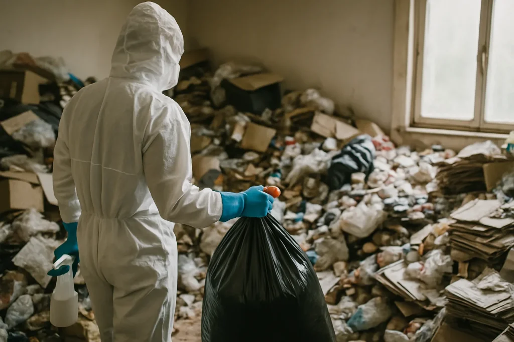 Professionnels nettoyant un appartement à Bedee après un syndrome de Diogène.