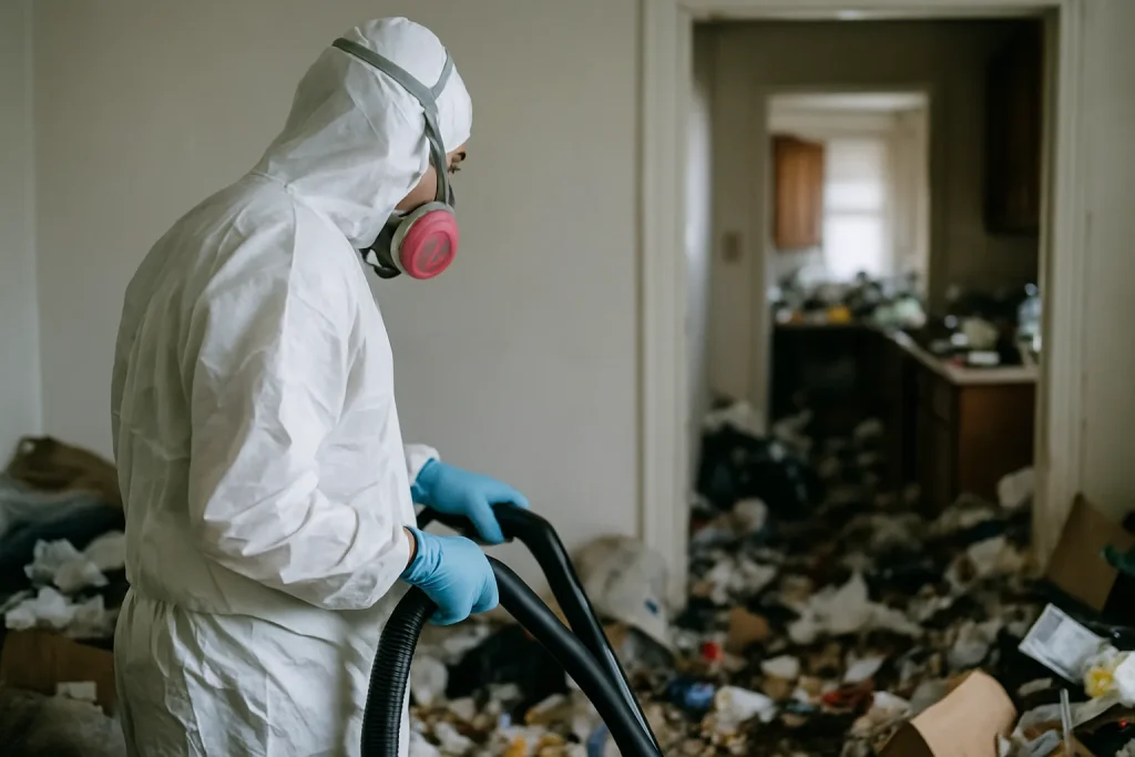 Intérieur d'un appartement à Plouzane avec désordre, nécessitant un nettoyage après syndrome de Diogène.
