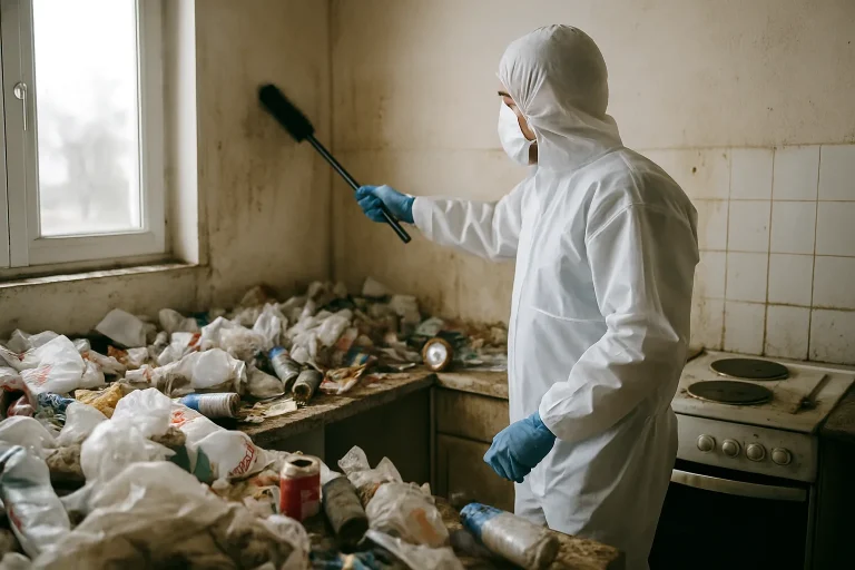 Intérieur d'un appartement en désordre après syndrome de Diogène à Ouroux-Sur-Saone.