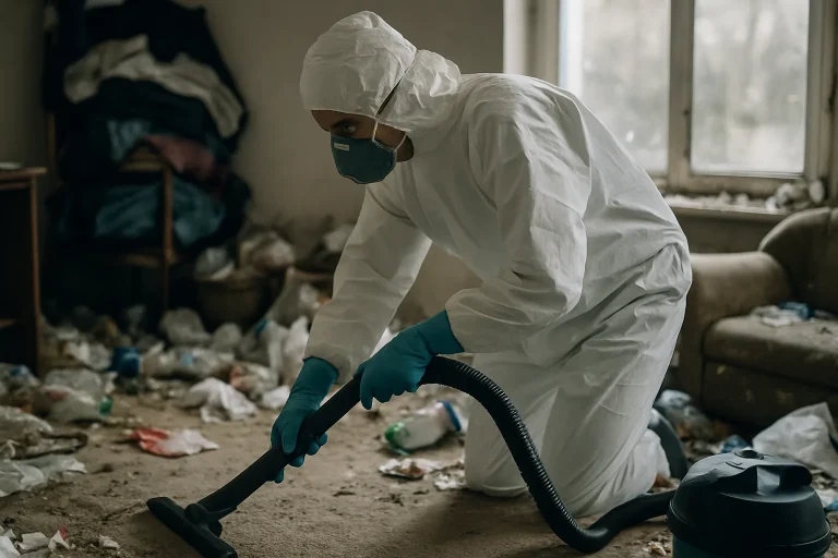 Intérieur d'un appartement en désordre à Aigueperse, illustrant le besoin de nettoyage après diogène.