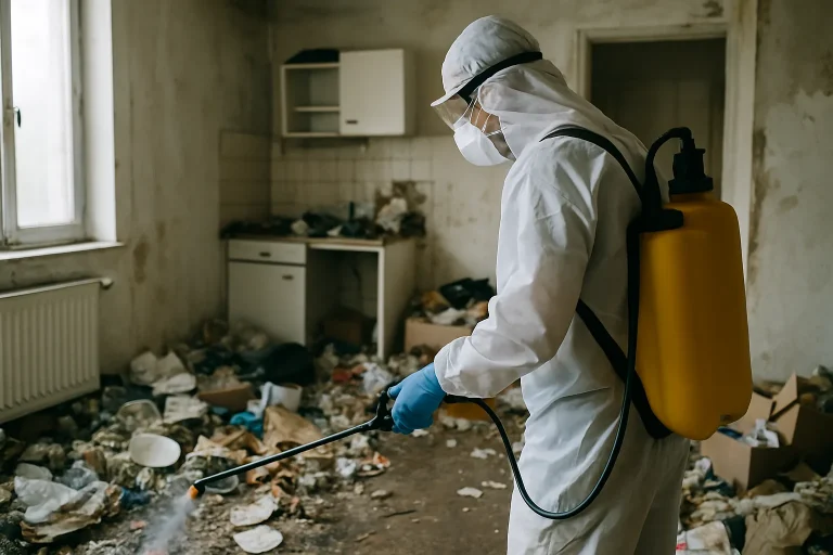 Pièce encombrée représentant un cas de syndrome de Diogène à Languidic.