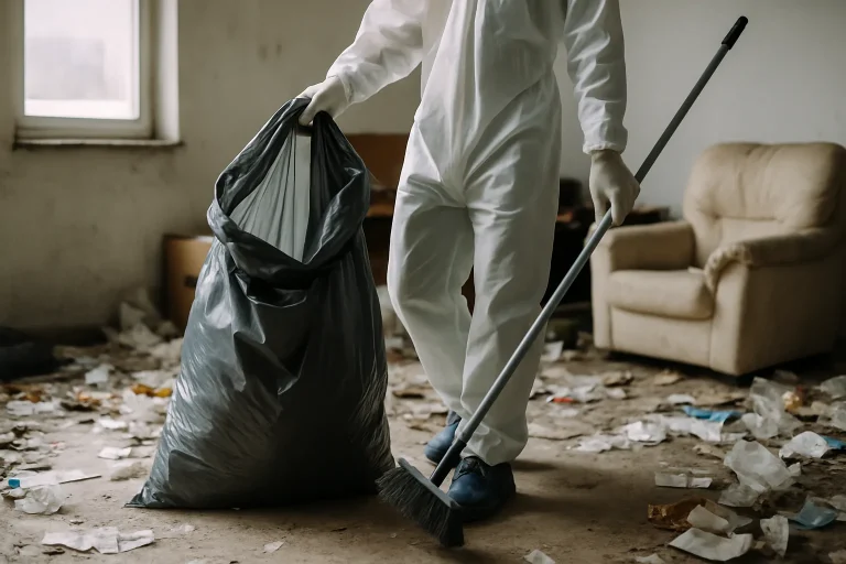 Appartement en désordre à Meythet, accumulations de déchets et objets divers.