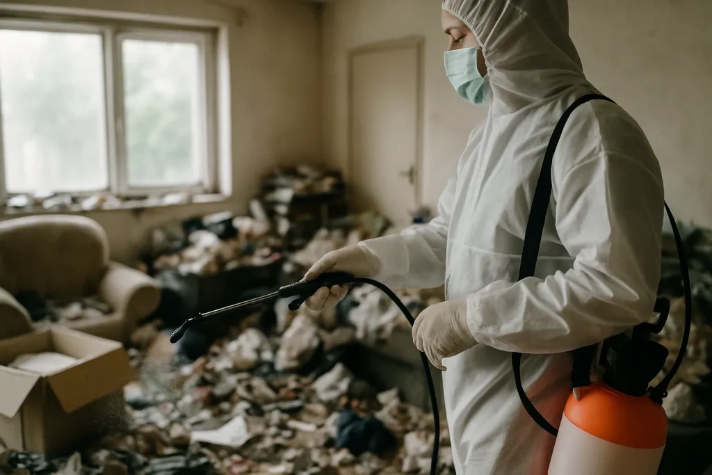 Appartement en désordre à Chaponay, illustrant le besoin de nettoyage après diogène.