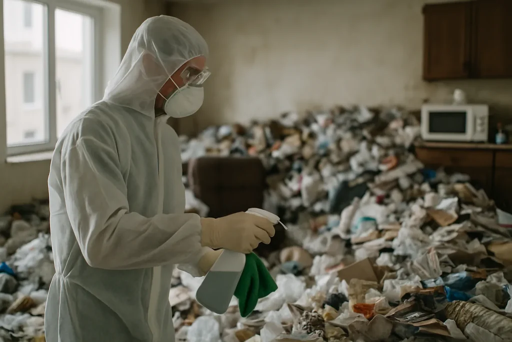 Appartement à Peyrins rempli de déchets avant le nettoyage après diogène.