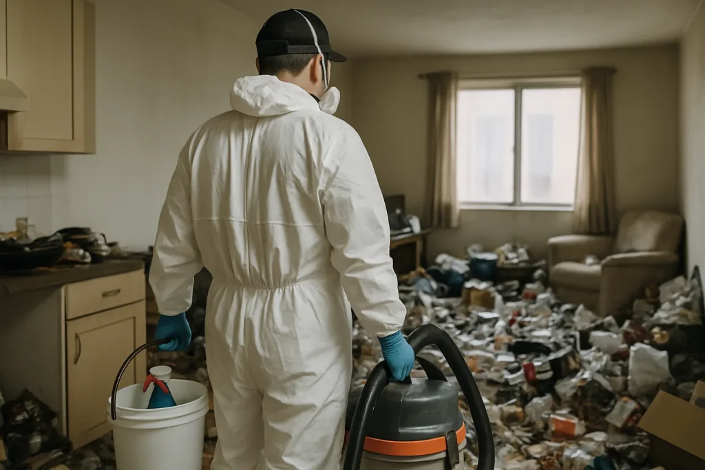 Intérieur en désordre d'un appartement à Beaune, nécessitant un nettoyage urgent.