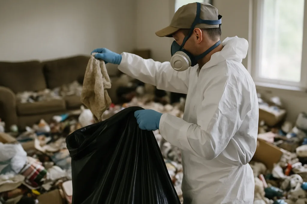Maison à Saint-Pierre-En-Faucigny entourée de déchets en désordre, nécessitant un nettoyage.