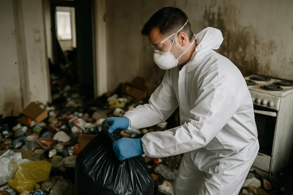 Intérieur d'un appartement en désordre à Estrablin, nécessitant un nettoyage après diogène.