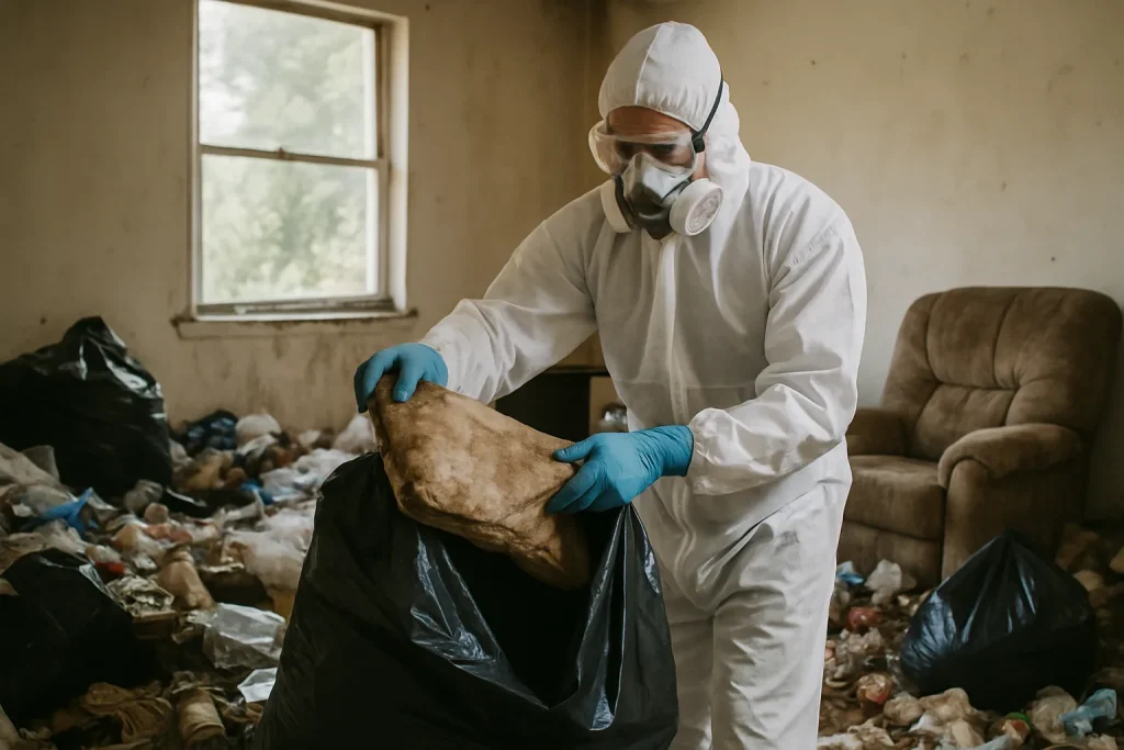 Équipe de nettoyage dans un appartement en désordre à La-Tour-De-Salvagny.