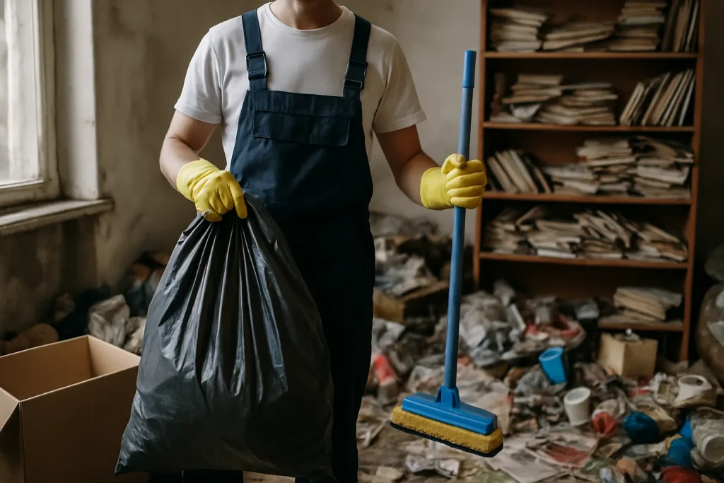 L'intérieur d'un appartement à Vivières en état insalubre avec des déchets éparpillés.