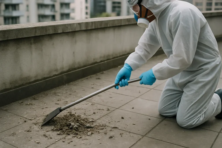 Risques de contamination liés au nettoyage des fientes de pigeons sur une terrasse