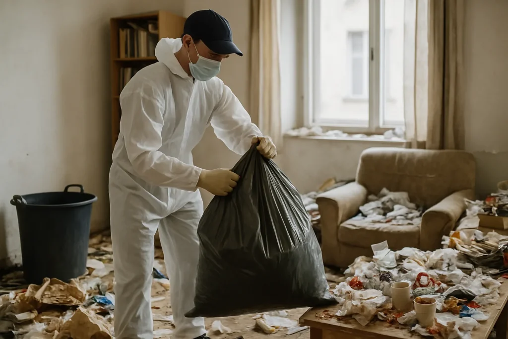 Intérieur d'un appartement à Irigny en désordre, préparé pour un nettoyage après diogène.