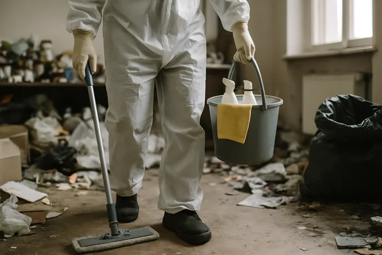 Un appartement en désordre à Barby, illustrant la situation avant le nettoyage.