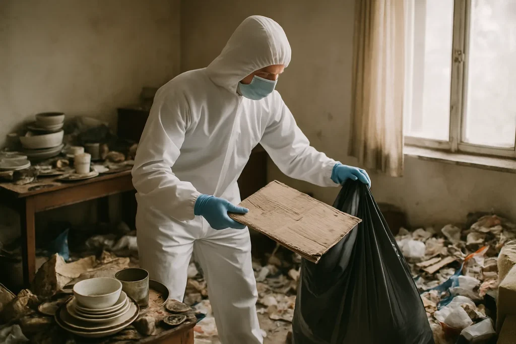 Un appartement en désordre à Mauriac, illustrant le besoin d'un nettoyage après diogène.