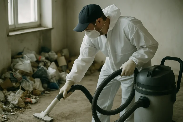 Appartement à Lamballe en désordre avec objets et déchets éparpillés.