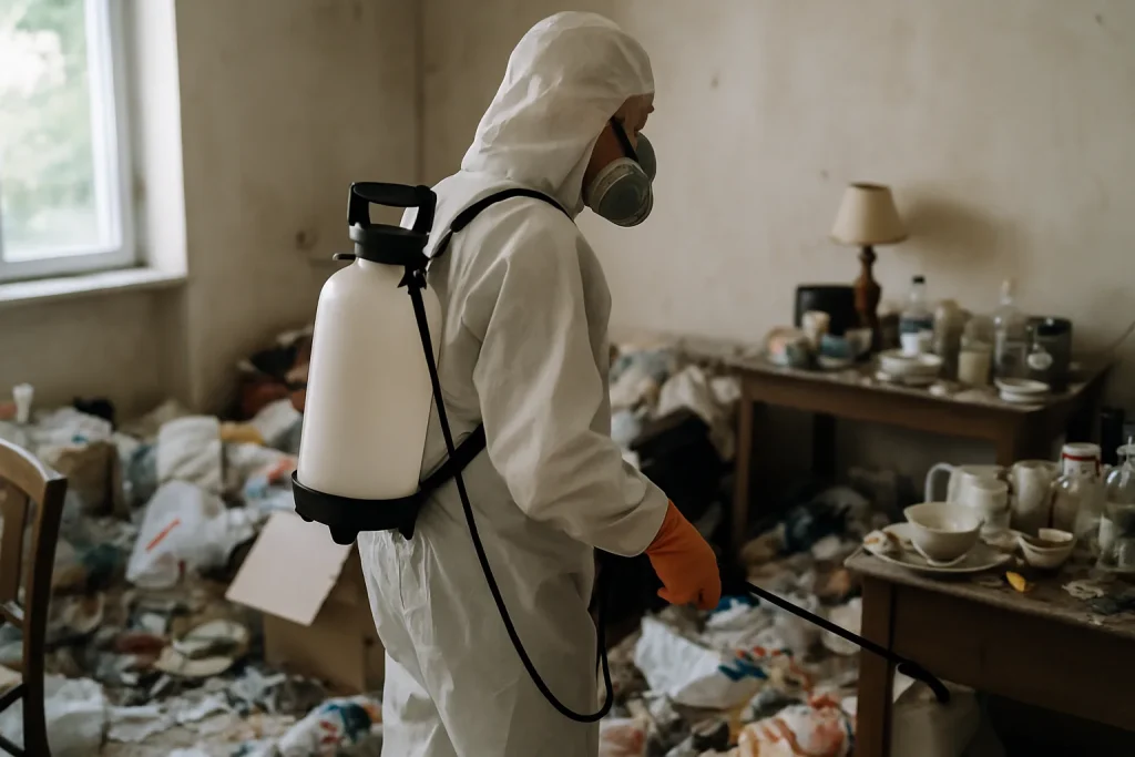 Appartement en désordre à Ploubazlanec, illustrant une situation de syndrome de Diogène.