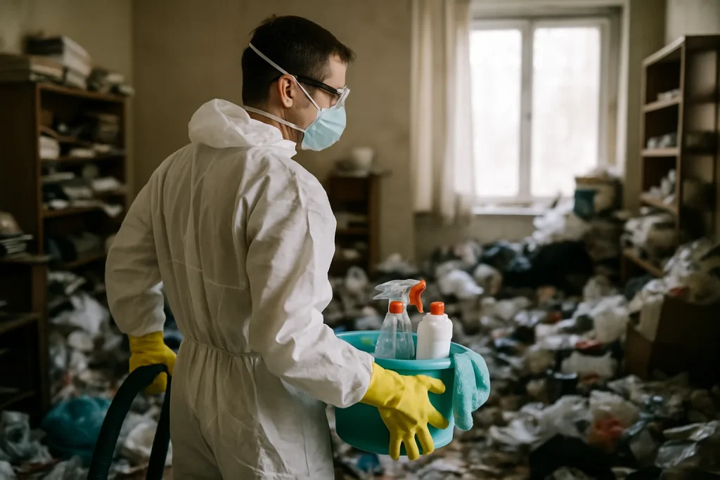 Intérieur d'un appartement à Chomerac en désordre, nécessitant un nettoyage après diogène.