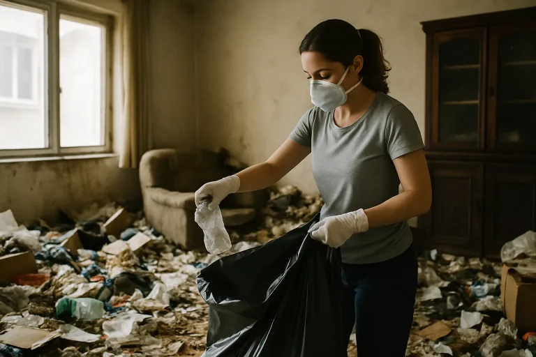 Intérieur d'un appartement en désordre avant le nettoyage après diogène à Pont-De-Vaux.
